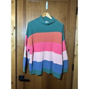 American Eagle Womens Multicolor Striped Mock Neck Chunky Knit Sweater Medium